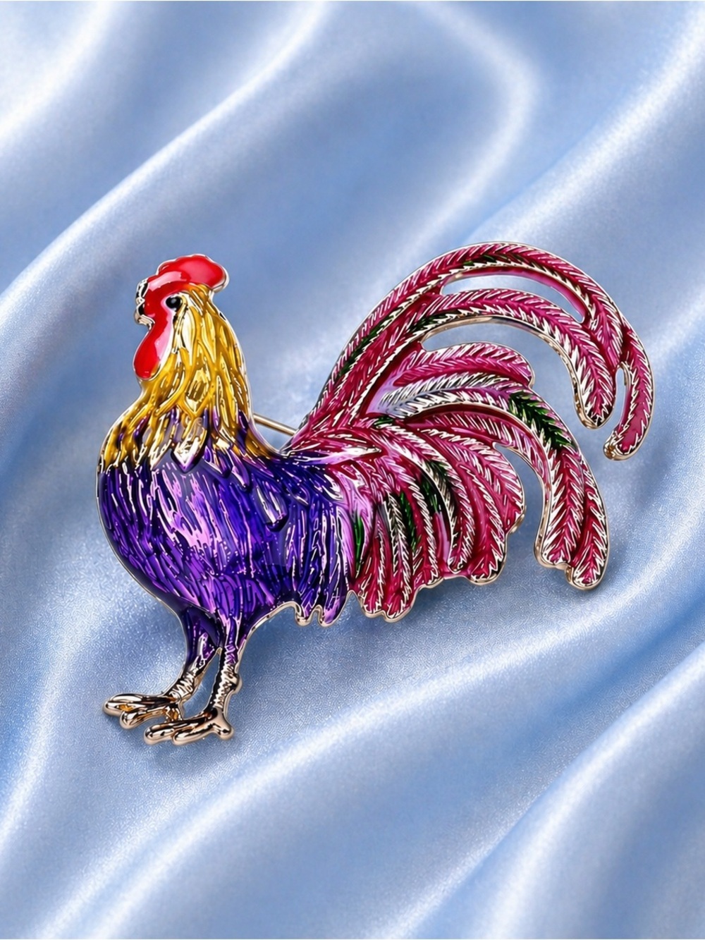 Purple Rooster Gold Brooch